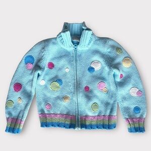 Talbots blue round dot zip up sweater